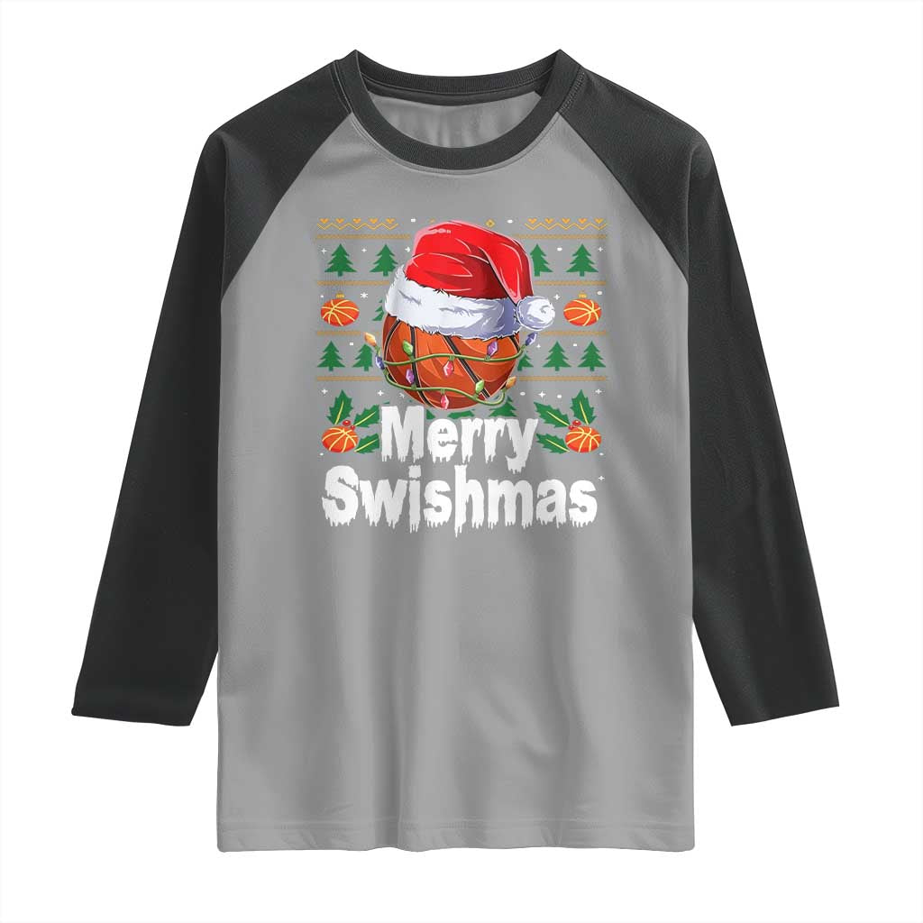 Basketball Christmas Raglan Shirt Funny Merry Swishmas Sports TS12 Sport Gray Black Print Your Wear