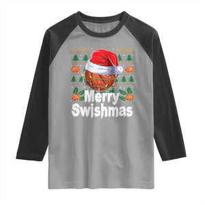 Basketball Christmas Raglan Shirt Funny Merry Swishmas Sports TS12 Sport Gray Black Print Your Wear