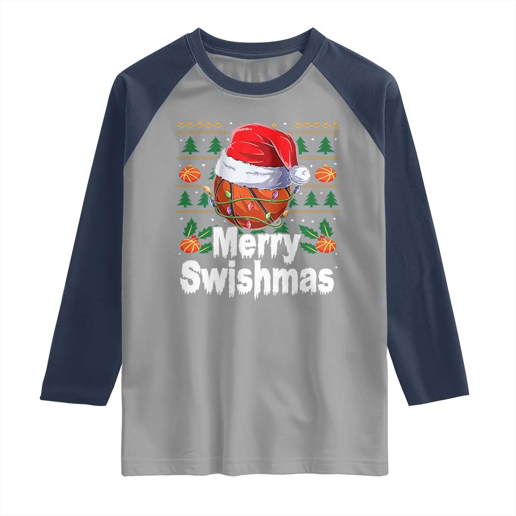 Basketball Christmas Raglan Shirt Funny Merry Swishmas Sports TS12 Sport Gray Navy Print Your Wear