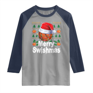 Basketball Christmas Raglan Shirt Funny Merry Swishmas Sports TS12 Sport Gray Navy Print Your Wear