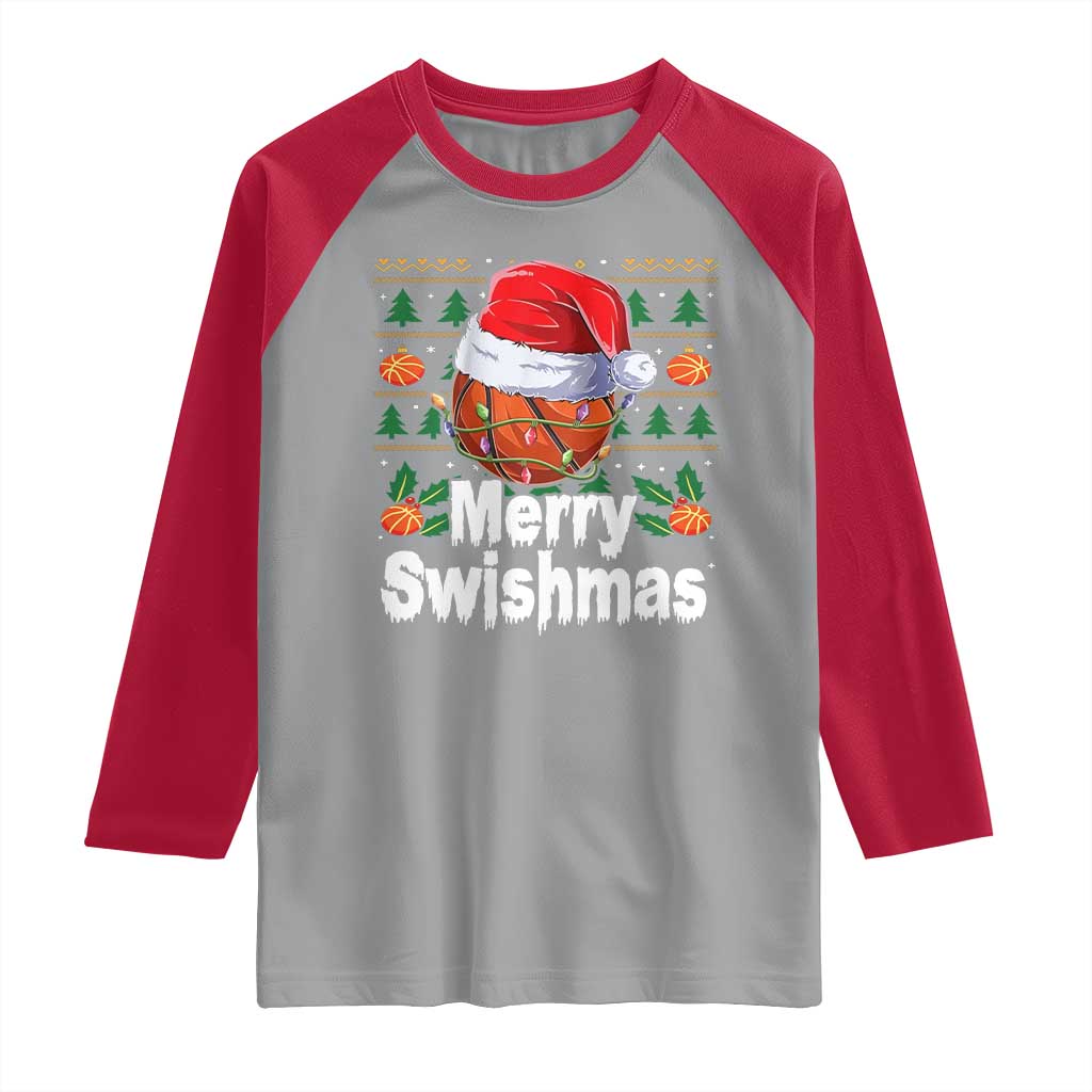 Basketball Christmas Raglan Shirt Funny Merry Swishmas Sports TS12 Sport Gray Red Print Your Wear