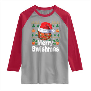 Basketball Christmas Raglan Shirt Funny Merry Swishmas Sports TS12 Sport Gray Red Print Your Wear