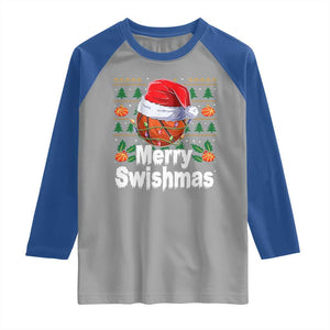 Basketball Christmas Raglan Shirt Funny Merry Swishmas Sports TS12 Sport Gray Royal Print Your Wear