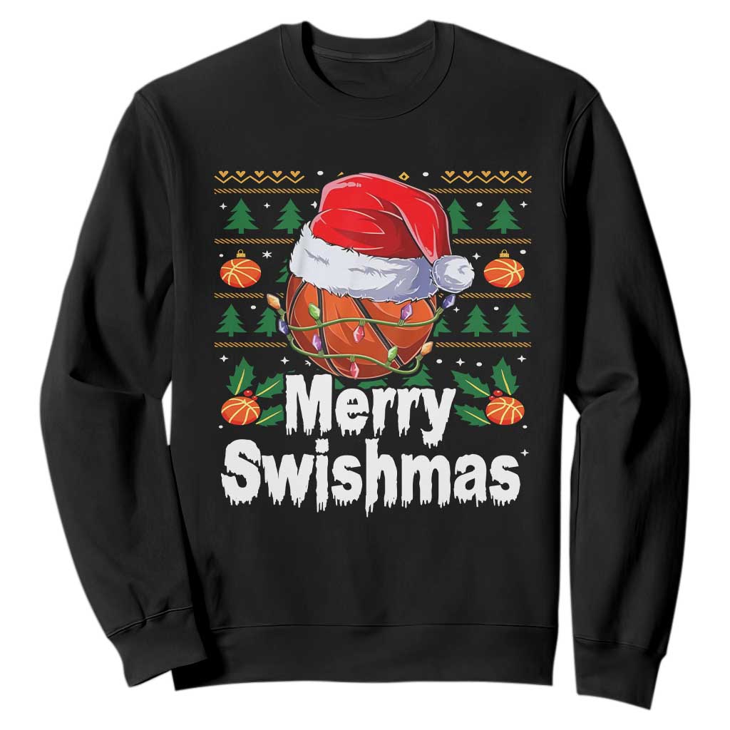 Basketball Christmas Sweatshirt Funny Merry Swishmas Sports TS12 Black Print Your Wear