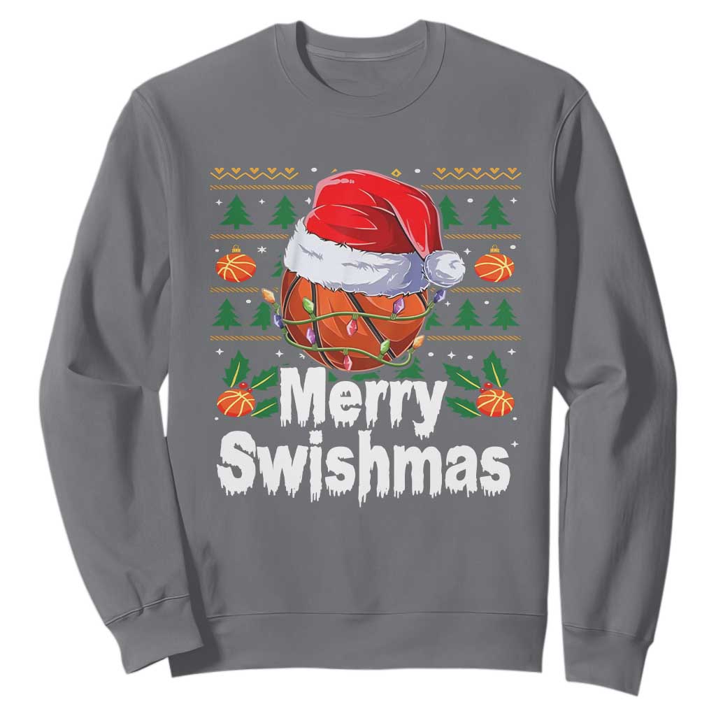 Basketball Christmas Sweatshirt Funny Merry Swishmas Sports TS12 Charcoal Print Your Wear