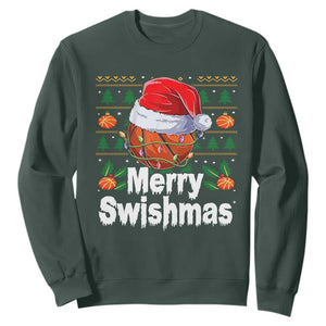 Basketball Christmas Sweatshirt Funny Merry Swishmas Sports TS12 Dark Forest Green Print Your Wear