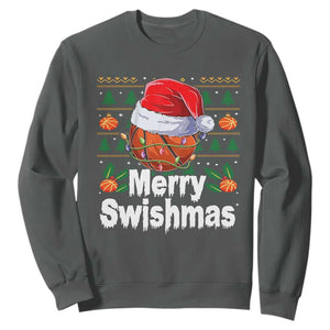 Basketball Christmas Sweatshirt Funny Merry Swishmas Sports TS12 Dark Heather Print Your Wear