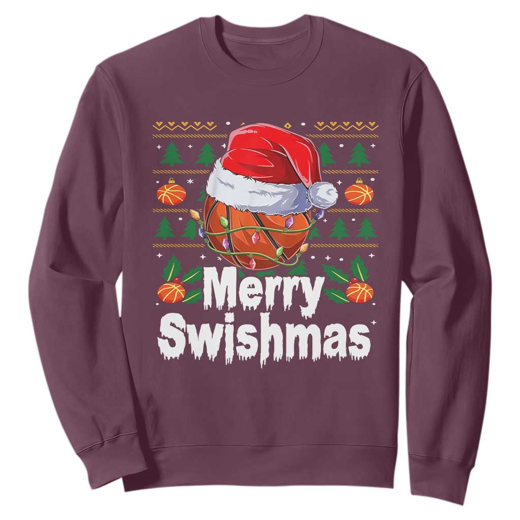 Basketball Christmas Sweatshirt Funny Merry Swishmas Sports TS12 Maroon Print Your Wear
