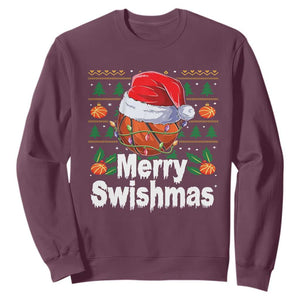 Basketball Christmas Sweatshirt Funny Merry Swishmas Sports TS12 Maroon Print Your Wear
