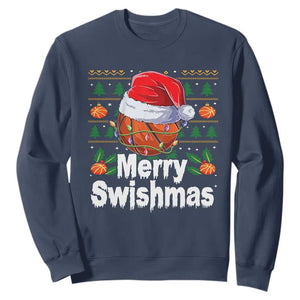 Basketball Christmas Sweatshirt Funny Merry Swishmas Sports TS12 Navy Print Your Wear