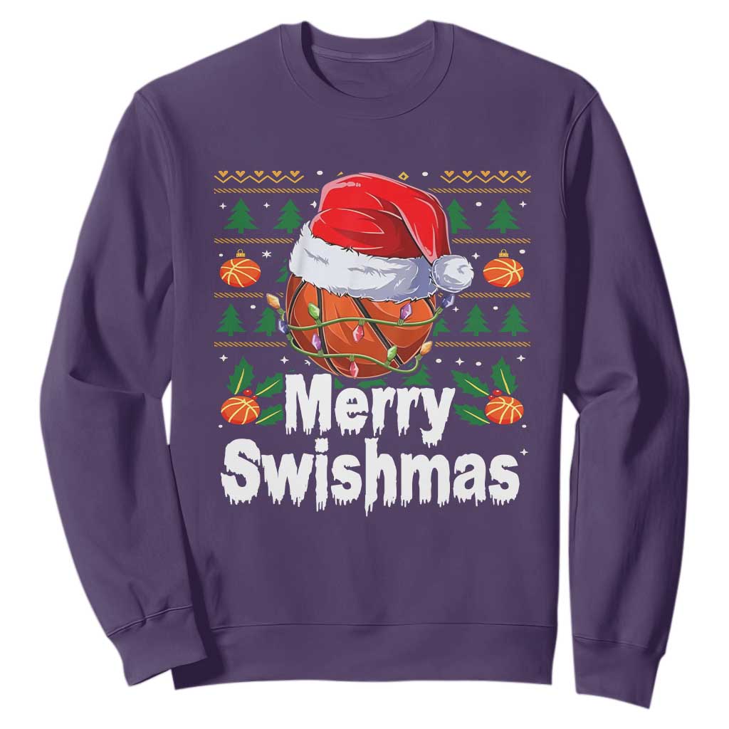 Basketball Christmas Sweatshirt Funny Merry Swishmas Sports TS12 Purple Print Your Wear