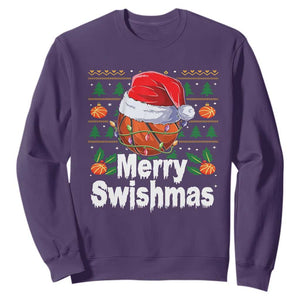 Basketball Christmas Sweatshirt Funny Merry Swishmas Sports TS12 Purple Print Your Wear