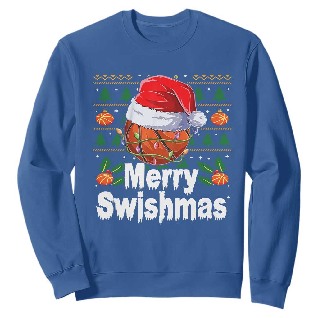 Basketball Christmas Sweatshirt Funny Merry Swishmas Sports TS12 Royal Blue Print Your Wear