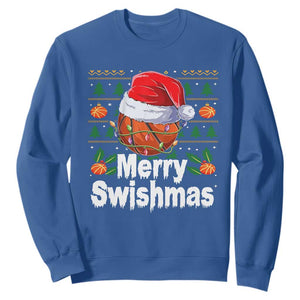 Basketball Christmas Sweatshirt Funny Merry Swishmas Sports TS12 Royal Blue Print Your Wear