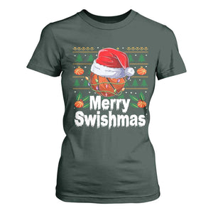Basketball Christmas T Shirt For Women Funny Merry Swishmas Sports TS12 Dark Forest Green Print Your Wear