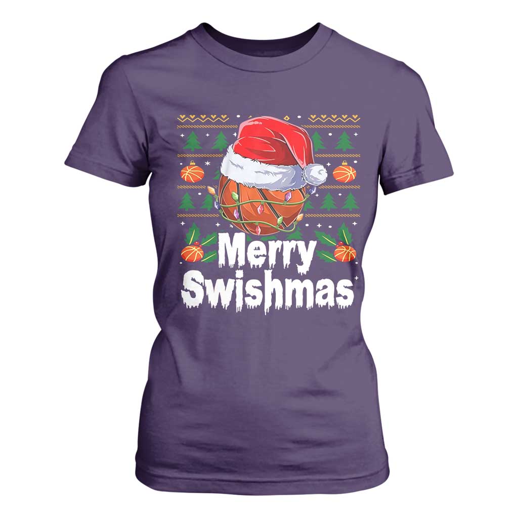 Basketball Christmas T Shirt For Women Funny Merry Swishmas Sports TS12 Purple Print Your Wear