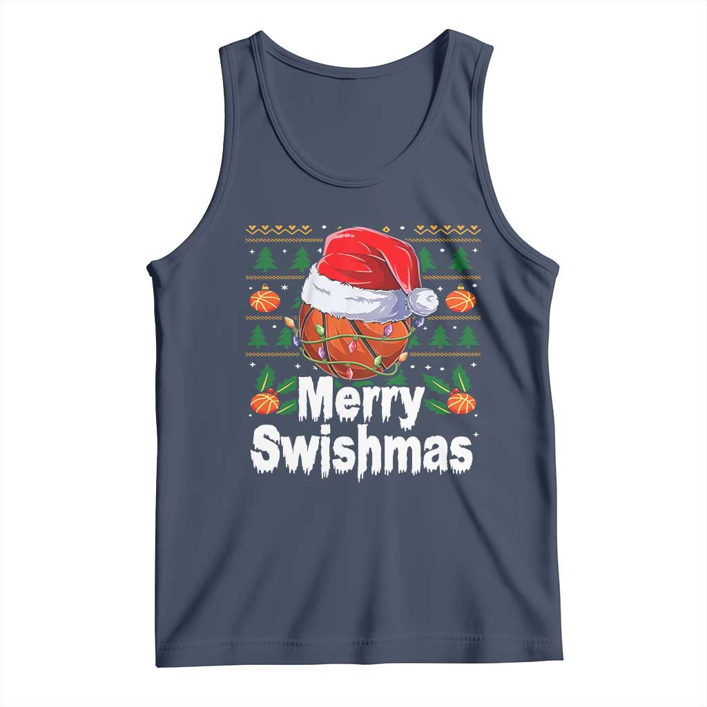 Basketball Christmas Tank Top Funny Merry Swishmas Sports TS12 Navy Print Your Wear