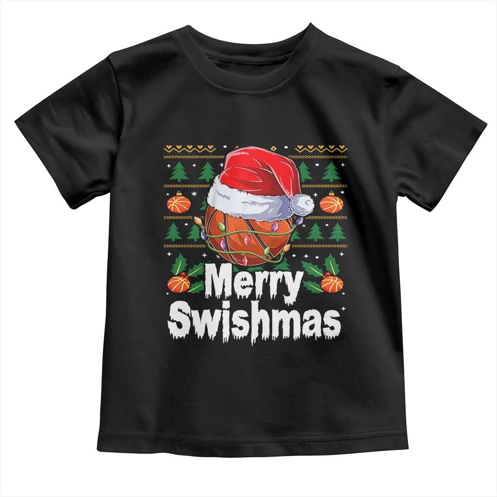 Basketball Christmas Toddler T Shirt Funny Merry Swishmas Sports TS12 Black Print Your Wear