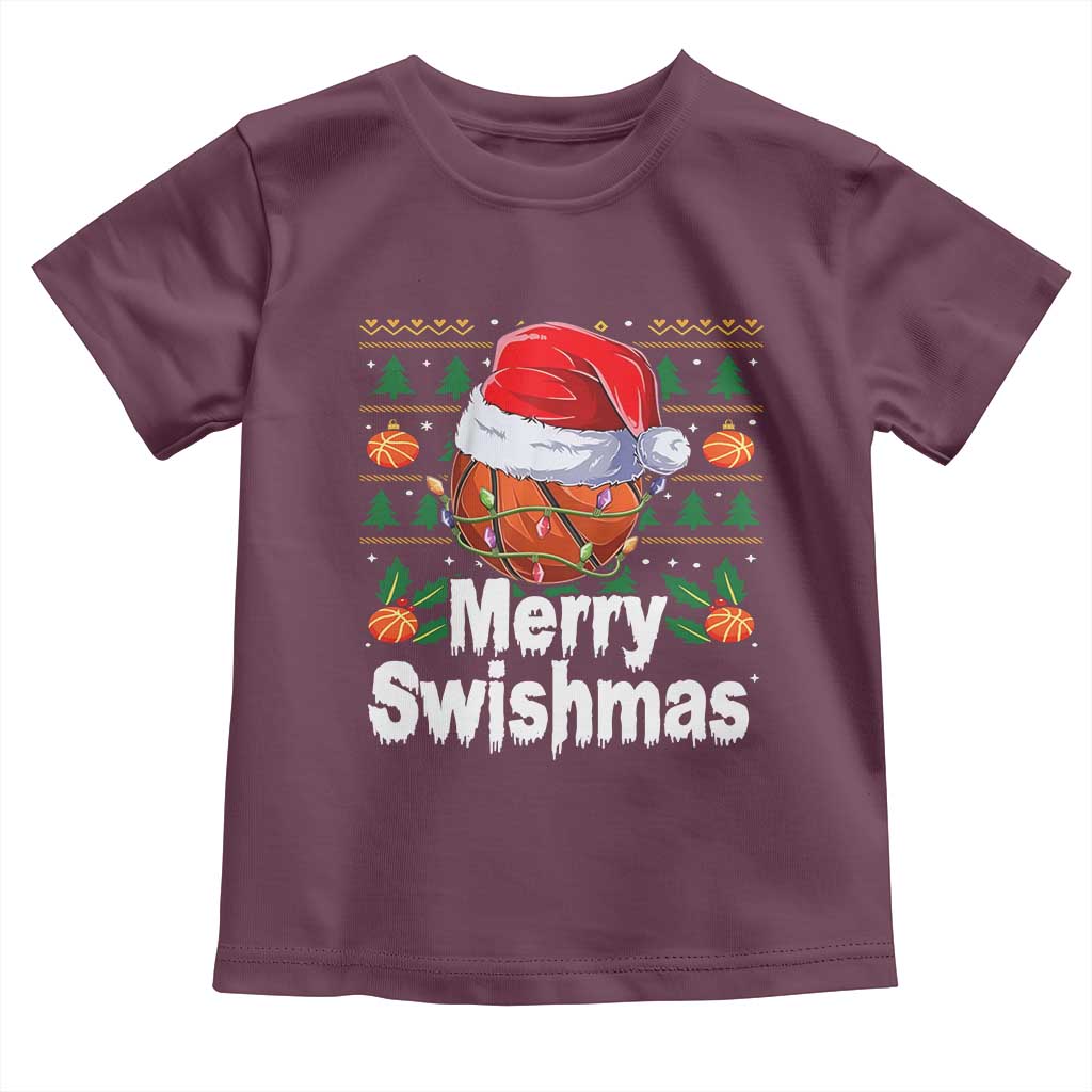 Basketball Christmas Toddler T Shirt Funny Merry Swishmas Sports TS12 Maroon Print Your Wear