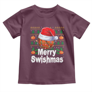 Basketball Christmas Toddler T Shirt Funny Merry Swishmas Sports TS12 Maroon Print Your Wear