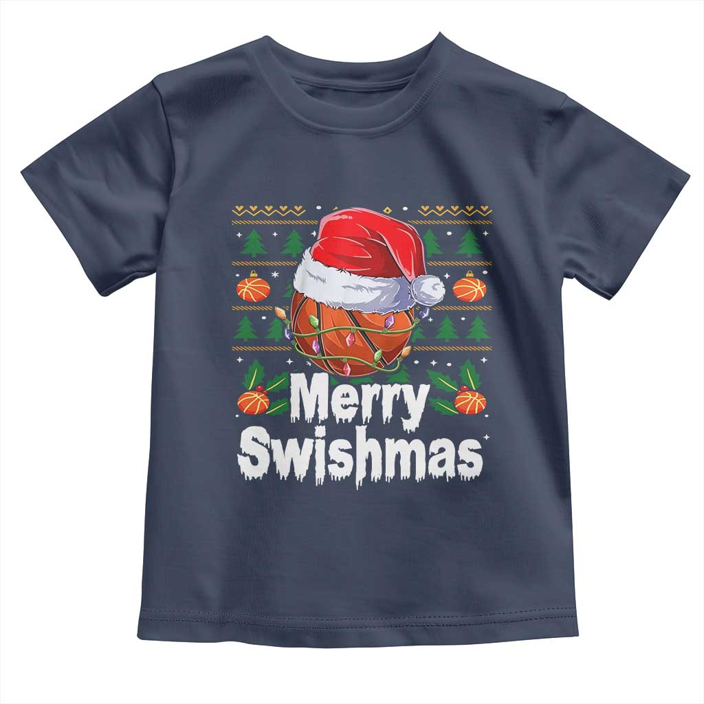 Basketball Christmas Toddler T Shirt Funny Merry Swishmas Sports TS12 Navy Print Your Wear