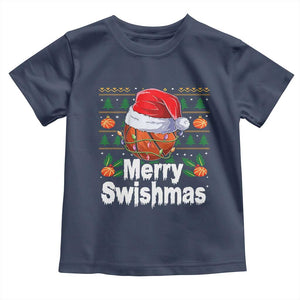 Basketball Christmas Toddler T Shirt Funny Merry Swishmas Sports TS12 Navy Print Your Wear