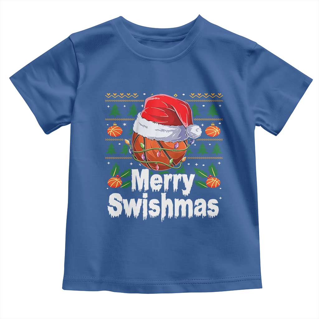 Basketball Christmas Toddler T Shirt Funny Merry Swishmas Sports TS12 Royal Blue Print Your Wear