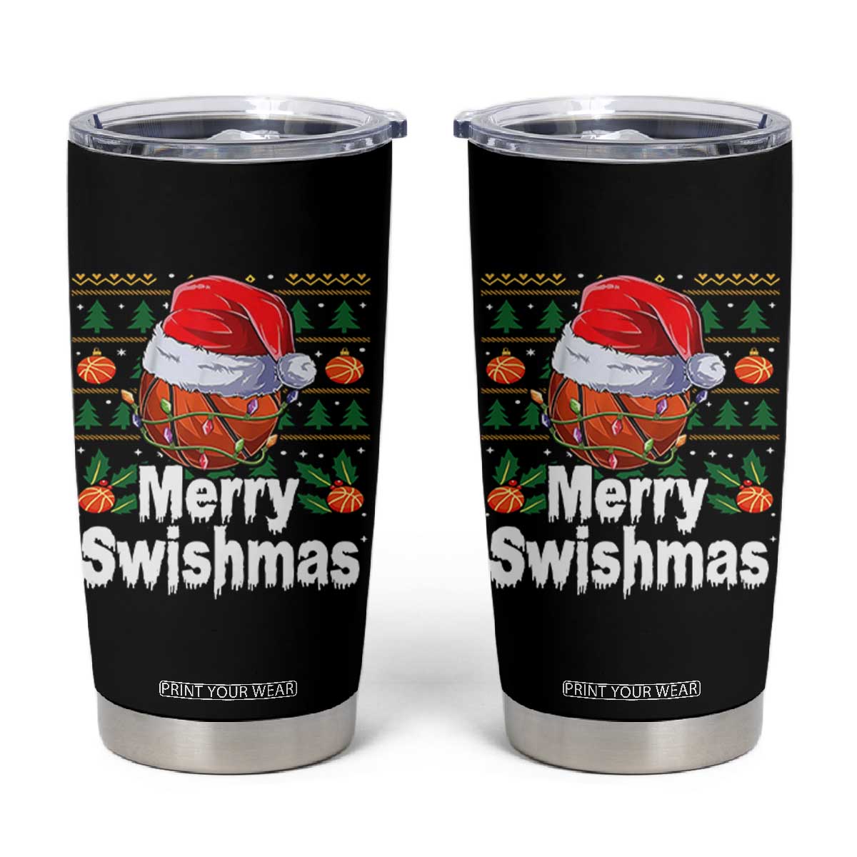 Basketball Christmas Tumbler Cup Funny Merry Swishmas Sports TS12 Black Print Your Wear