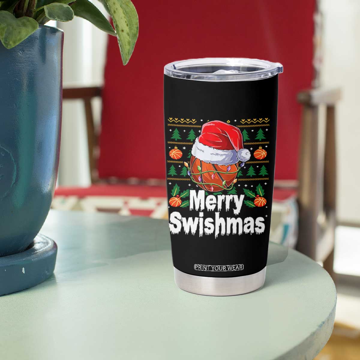 Basketball Christmas Tumbler Cup Funny Merry Swishmas Sports TS12 Print Your Wear