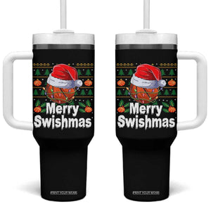 Basketball Christmas Tumbler With Handle Funny Merry Swishmas Sports TS12 One Size: 40 oz Black Print Your Wear