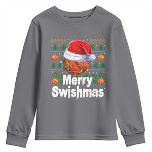 Basketball Christmas Youth Sweatshirt Funny Merry Swishmas Sports TS12 Charcoal Print Your Wear
