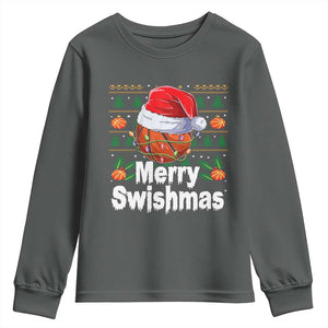Basketball Christmas Youth Sweatshirt Funny Merry Swishmas Sports TS12 Dark Heather Print Your Wear