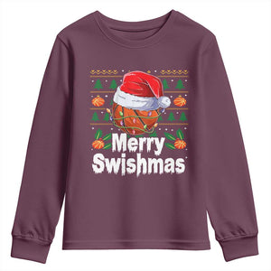 Basketball Christmas Youth Sweatshirt Funny Merry Swishmas Sports TS12 Maroon Print Your Wear