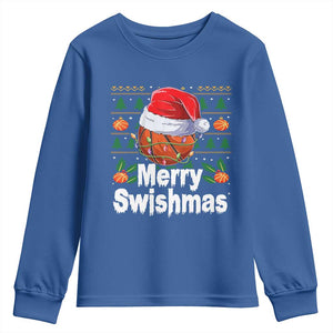 Basketball Christmas Youth Sweatshirt Funny Merry Swishmas Sports TS12 Royal Blue Print Your Wear