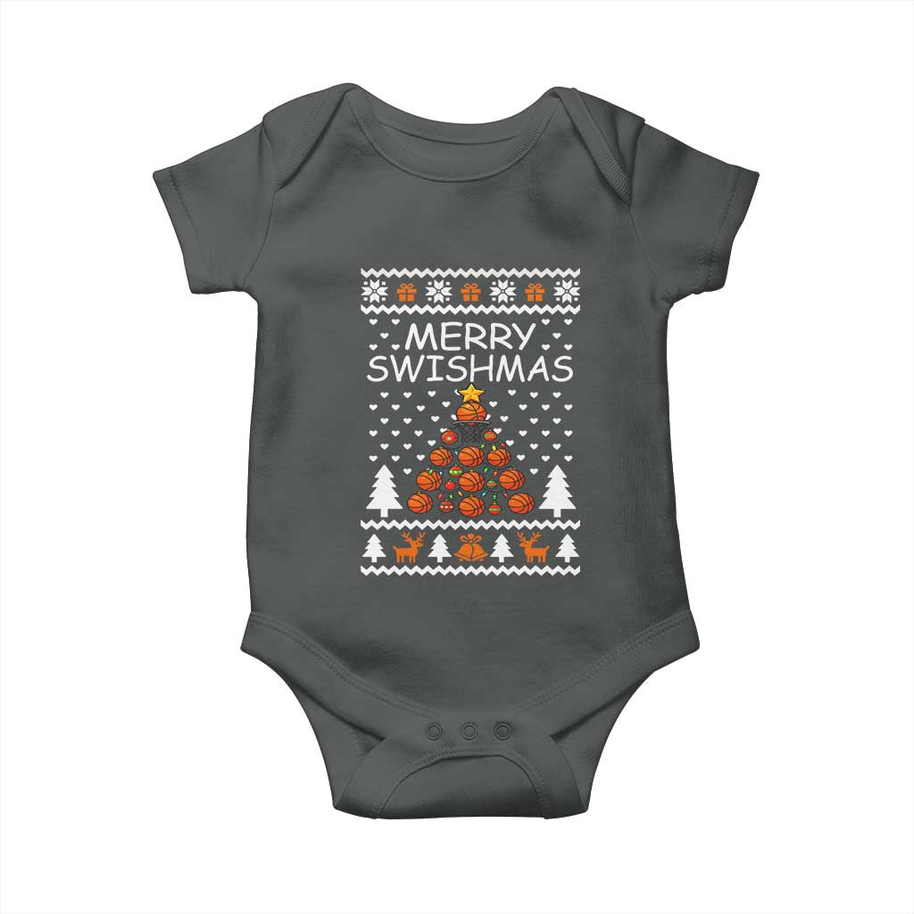 Basketball Merry Swishmas Baby Onesie Christmas Tree Sports TS12 Dark Heather Print Your Wear