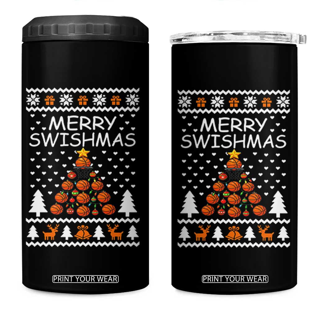 Basketball Merry Swishmas 4 in 1 Can Cooler Tumbler Christmas Tree Sports TS12 One Size: 16 oz Black Print Your Wear