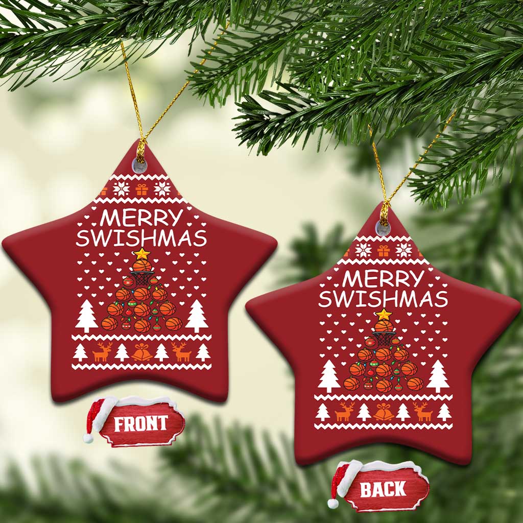 Basketball Merry Swishmas Christmas Ornament Xmas Tree Sports TS12 Star Red Print Your Wear