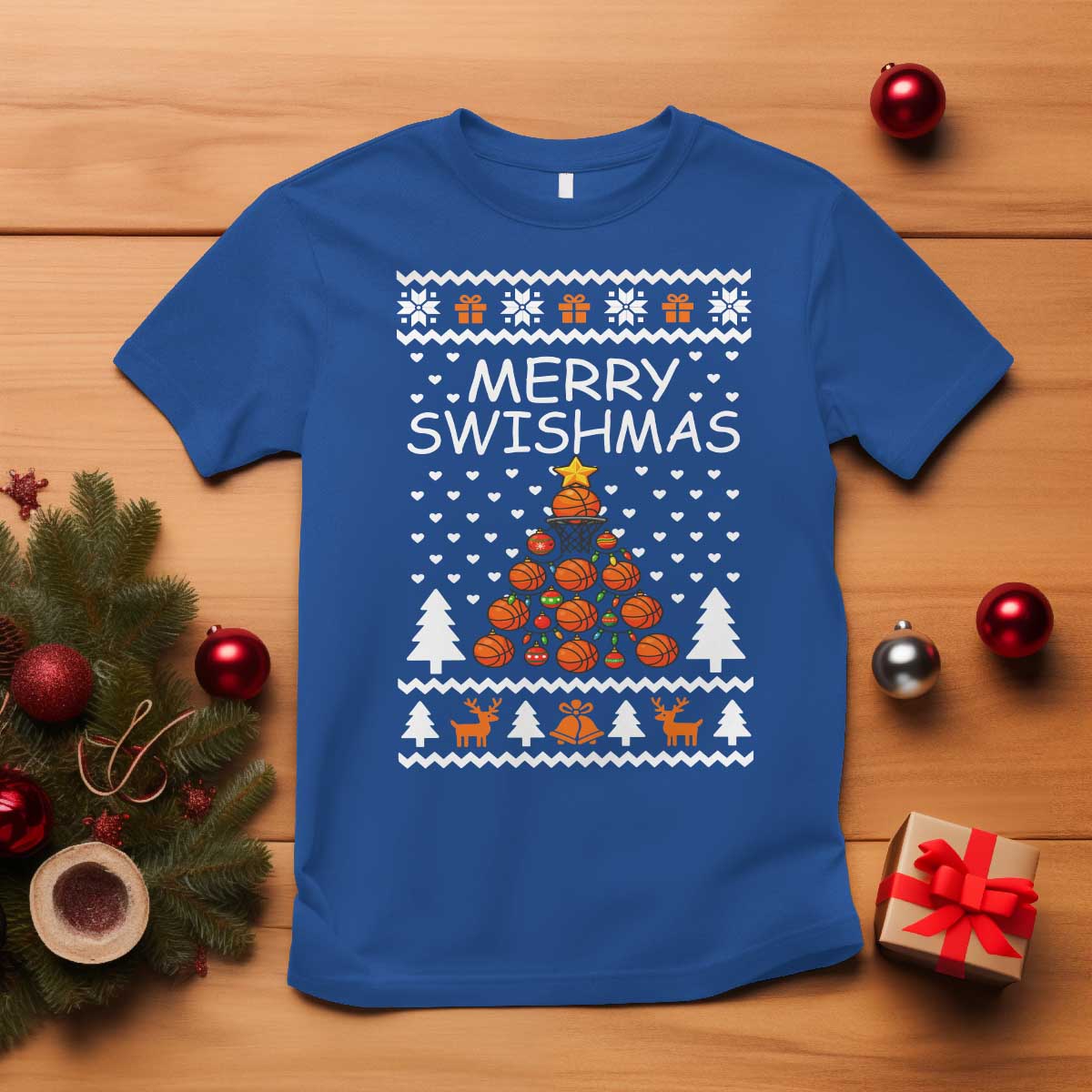 Basketball Merry Swishmas T Shirt Christmas Tree Sports TS12 Royal Blue Print Your Wear
