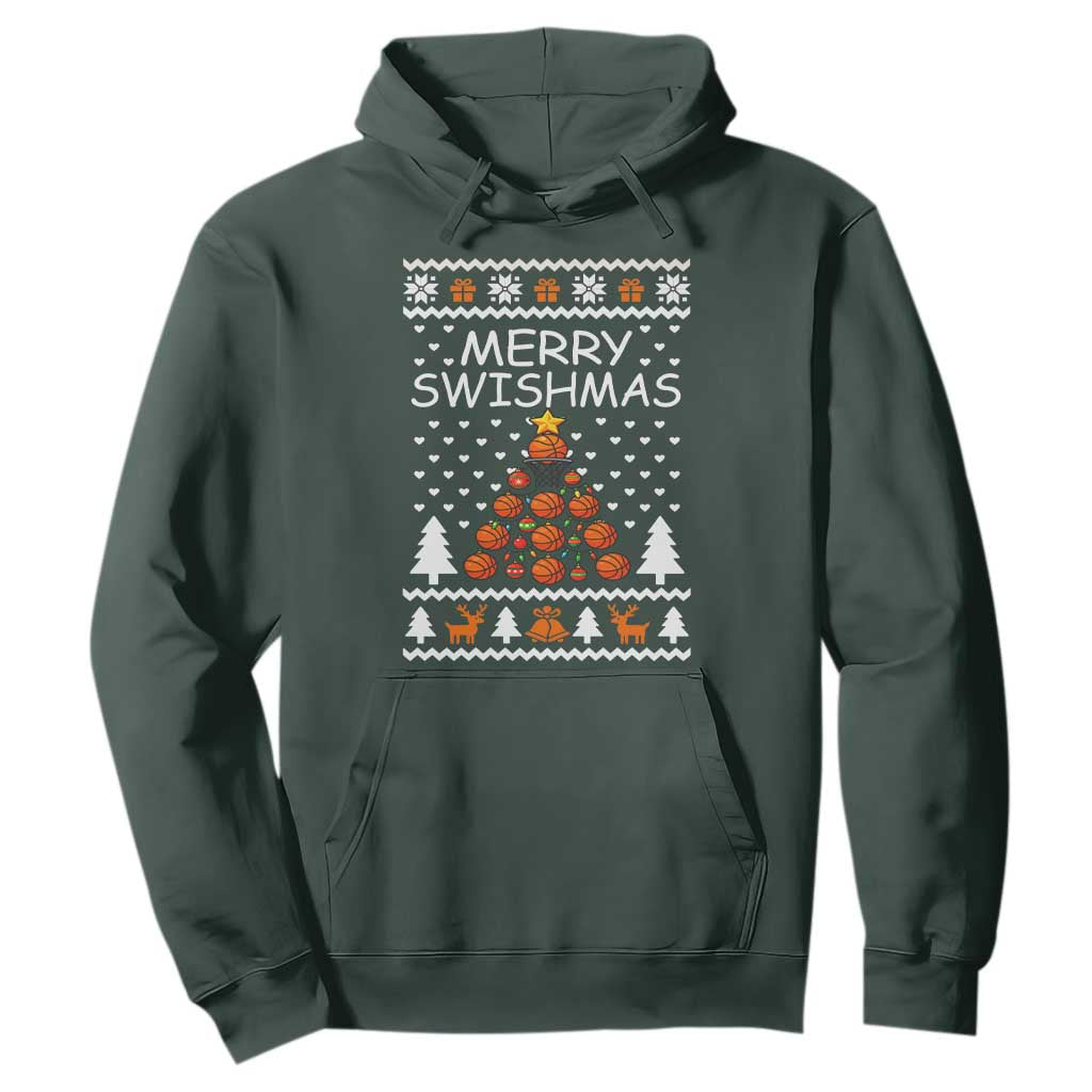 Basketball Merry Swishmas Hoodie Christmas Tree Sports TS12 Dark Forest Green Print Your Wear