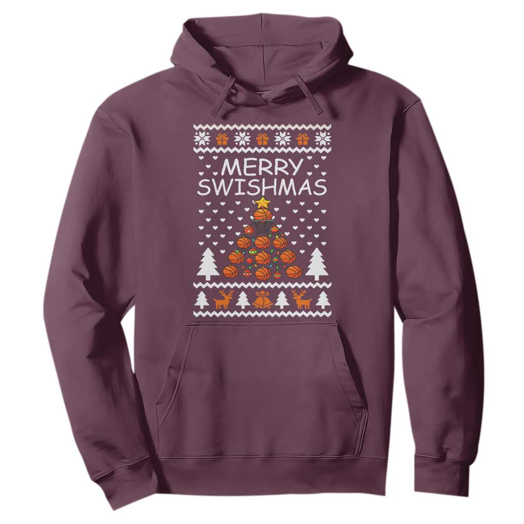 Basketball Merry Swishmas Hoodie Christmas Tree Sports TS12 Maroon Print Your Wear
