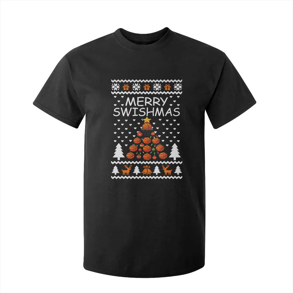 Basketball Merry Swishmas T Shirt For Kid Christmas Tree Sports TS12 Black Print Your Wear
