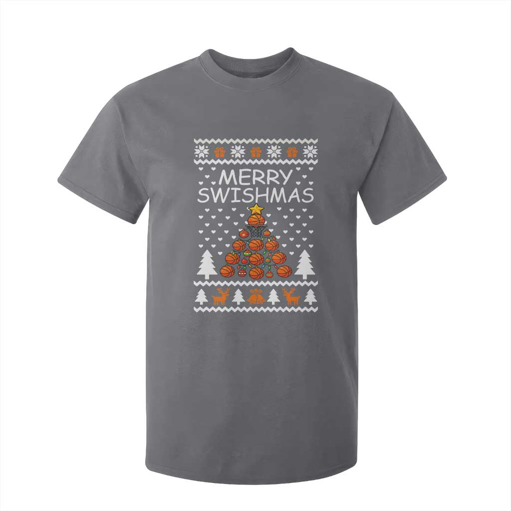 Basketball Merry Swishmas T Shirt For Kid Christmas Tree Sports TS12 Charcoal Print Your Wear