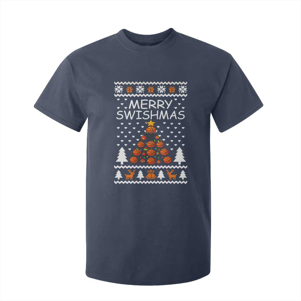 Basketball Merry Swishmas T Shirt For Kid Christmas Tree Sports TS12 Navy Print Your Wear