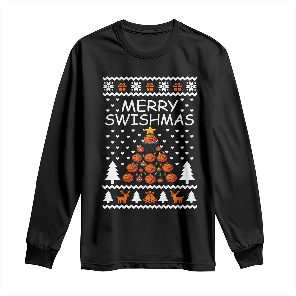 Basketball Merry Swishmas Long Sleeve Shirt Christmas Tree Sports TS12 Black Print Your Wear