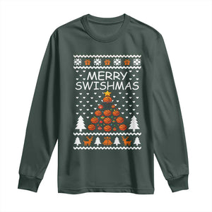 Basketball Merry Swishmas Long Sleeve Shirt Christmas Tree Sports TS12 Dark Forest Green Print Your Wear