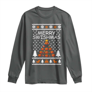 Basketball Merry Swishmas Long Sleeve Shirt Christmas Tree Sports TS12 Dark Heather Print Your Wear
