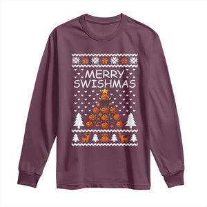 Basketball Merry Swishmas Long Sleeve Shirt Christmas Tree Sports TS12 Maroon Print Your Wear