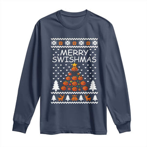 Basketball Merry Swishmas Long Sleeve Shirt Christmas Tree Sports TS12 Navy Print Your Wear
