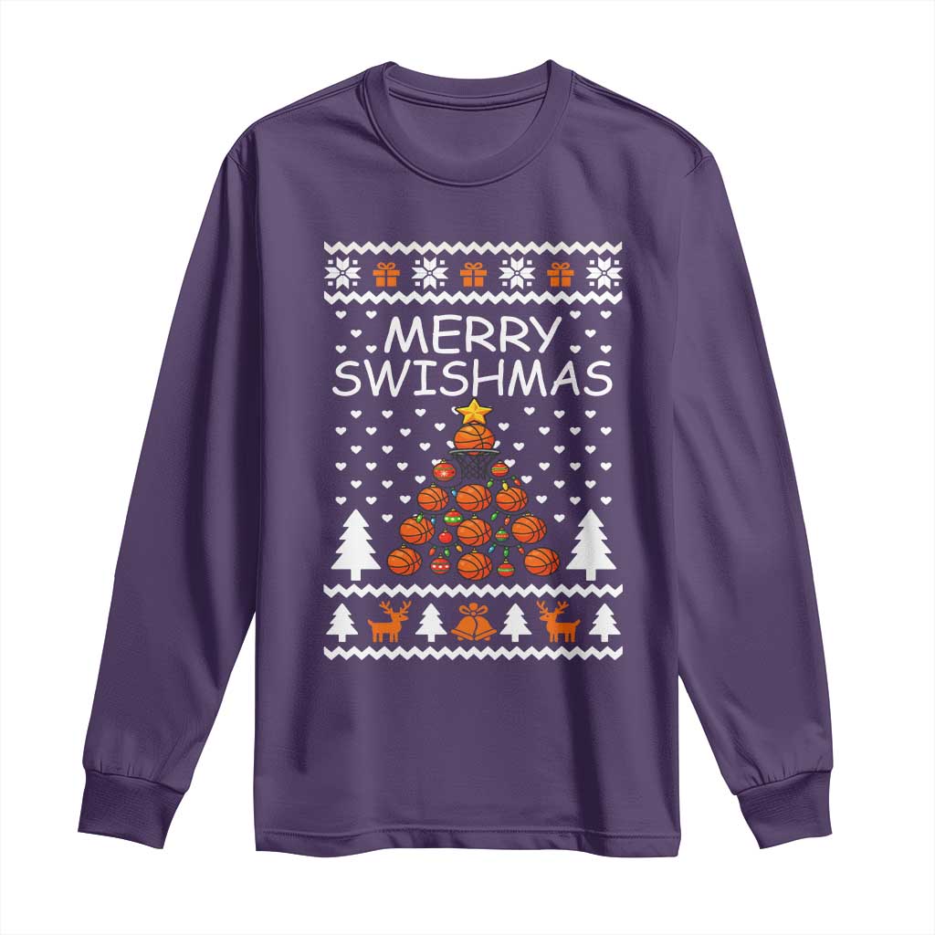 Basketball Merry Swishmas Long Sleeve Shirt Christmas Tree Sports TS12 Purple Print Your Wear