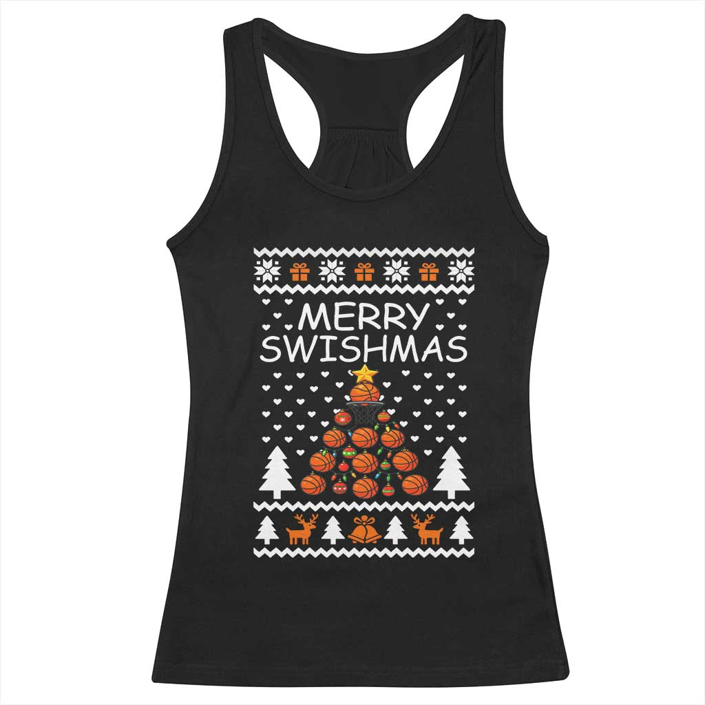 Basketball Merry Swishmas Racerback Tank Top Christmas Tree Sports TS12 Black Print Your Wear